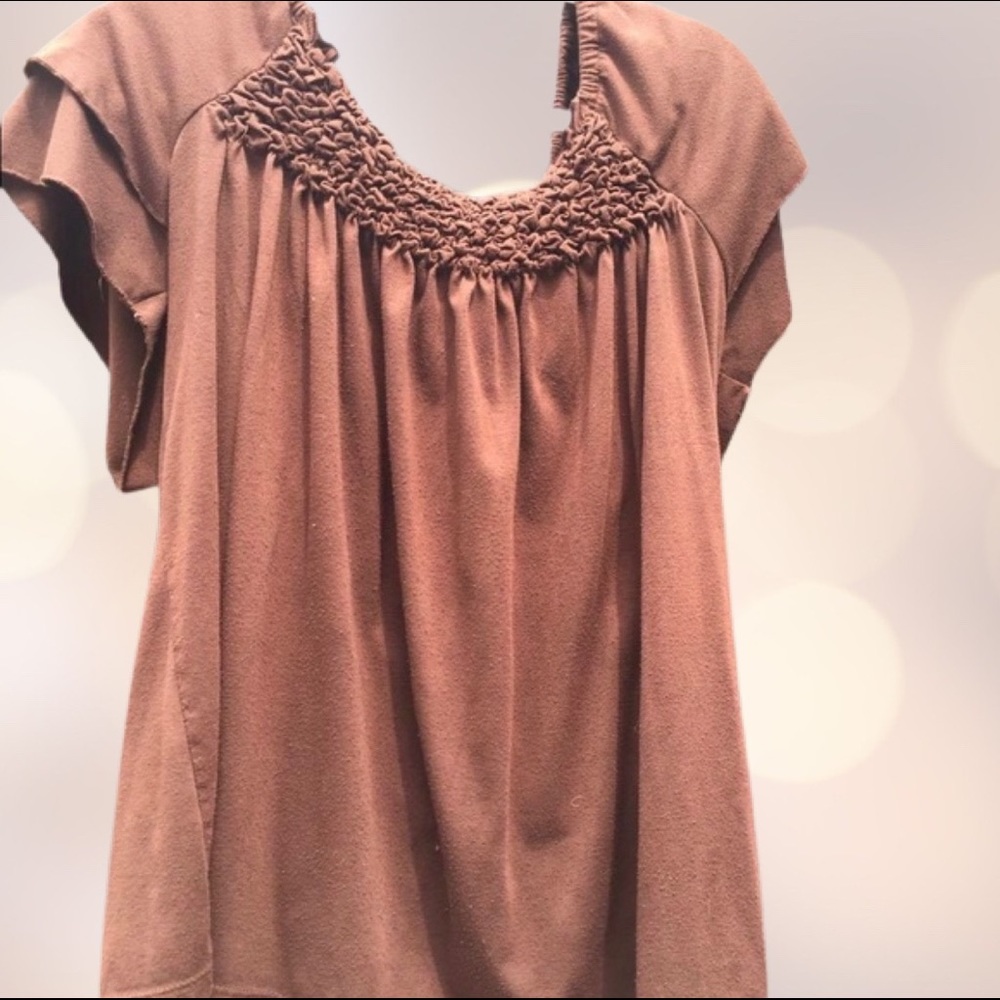 Brown Shirt w/Swoop Rooshed Neckline - Picture 1 of 3